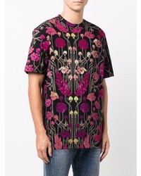 schwarzes T-Shirt mit einem Rundhalsausschnitt mit Blumenmuster von John Richmond