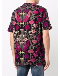 schwarzes T-Shirt mit einem Rundhalsausschnitt mit Blumenmuster von John Richmond