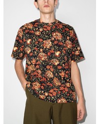 schwarzes T-Shirt mit einem Rundhalsausschnitt mit Blumenmuster von Kenzo