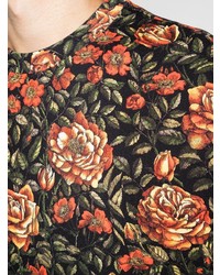 schwarzes T-Shirt mit einem Rundhalsausschnitt mit Blumenmuster von Kenzo