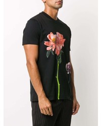 schwarzes T-Shirt mit einem Rundhalsausschnitt mit Blumenmuster von Valentino