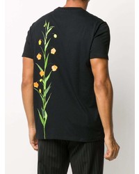 schwarzes T-Shirt mit einem Rundhalsausschnitt mit Blumenmuster von Valentino