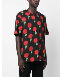 schwarzes T-Shirt mit einem Rundhalsausschnitt mit Blumenmuster von VERSACE JEANS COUTURE