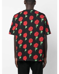 schwarzes T-Shirt mit einem Rundhalsausschnitt mit Blumenmuster von VERSACE JEANS COUTURE