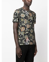 schwarzes T-Shirt mit einem Rundhalsausschnitt mit Blumenmuster von Etro