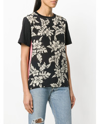schwarzes T-Shirt mit einem Rundhalsausschnitt mit Blumenmuster von Moncler