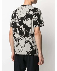 schwarzes T-Shirt mit einem Rundhalsausschnitt mit Blumenmuster von Moncler