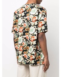 schwarzes T-Shirt mit einem Rundhalsausschnitt mit Blumenmuster von Etro