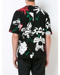 schwarzes T-Shirt mit einem Rundhalsausschnitt mit Blumenmuster von Rochambeau