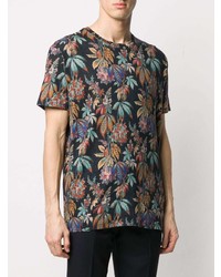 schwarzes T-Shirt mit einem Rundhalsausschnitt mit Blumenmuster von Etro