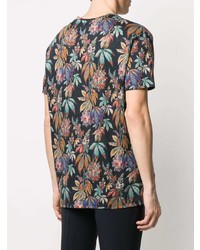 schwarzes T-Shirt mit einem Rundhalsausschnitt mit Blumenmuster von Etro