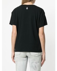 schwarzes T-Shirt mit einem Rundhalsausschnitt mit Blumenmuster von Marcelo Burlon County of Milan