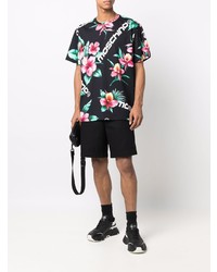 schwarzes T-Shirt mit einem Rundhalsausschnitt mit Blumenmuster von Moschino