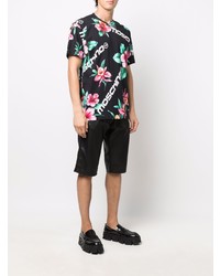 schwarzes T-Shirt mit einem Rundhalsausschnitt mit Blumenmuster von Moschino