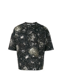 schwarzes T-Shirt mit einem Rundhalsausschnitt mit Blumenmuster von Jil Sander