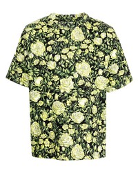 schwarzes T-Shirt mit einem Rundhalsausschnitt mit Blumenmuster von Kenzo