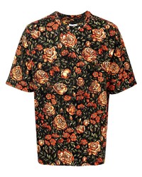 schwarzes T-Shirt mit einem Rundhalsausschnitt mit Blumenmuster von Kenzo