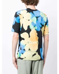 schwarzes T-Shirt mit einem Rundhalsausschnitt mit Blumenmuster von PS Paul Smith
