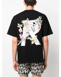 schwarzes T-Shirt mit einem Rundhalsausschnitt mit Blumenmuster von Represent