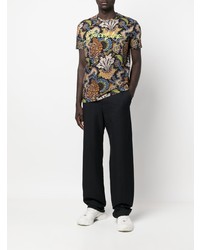 schwarzes T-Shirt mit einem Rundhalsausschnitt mit Blumenmuster von Etro