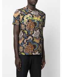 schwarzes T-Shirt mit einem Rundhalsausschnitt mit Blumenmuster von Etro