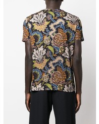 schwarzes T-Shirt mit einem Rundhalsausschnitt mit Blumenmuster von Etro