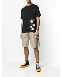 schwarzes T-Shirt mit einem Rundhalsausschnitt mit Blumenmuster von Loewe