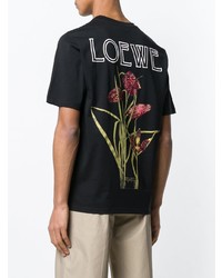 schwarzes T-Shirt mit einem Rundhalsausschnitt mit Blumenmuster von Loewe