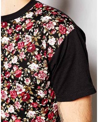 schwarzes T-Shirt mit einem Rundhalsausschnitt mit Blumenmuster von Reclaimed Vintage