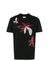 schwarzes T-Shirt mit einem Rundhalsausschnitt mit Blumenmuster von Maison Margiela