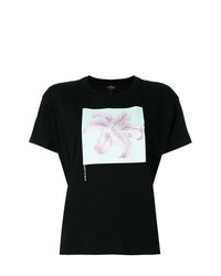 schwarzes T-Shirt mit einem Rundhalsausschnitt mit Blumenmuster von Marcelo Burlon County of Milan
