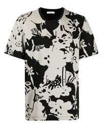 schwarzes T-Shirt mit einem Rundhalsausschnitt mit Blumenmuster von Moncler