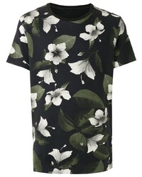 schwarzes T-Shirt mit einem Rundhalsausschnitt mit Blumenmuster von OSKLEN