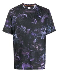 schwarzes T-Shirt mit einem Rundhalsausschnitt mit Blumenmuster von Paul Smith