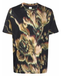 schwarzes T-Shirt mit einem Rundhalsausschnitt mit Blumenmuster von Paul Smith