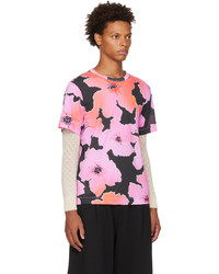 schwarzes T-Shirt mit einem Rundhalsausschnitt mit Blumenmuster von Dries Van Noten