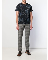 schwarzes T-Shirt mit einem Rundhalsausschnitt mit Blumenmuster von Etro