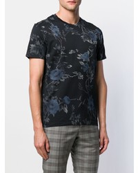 schwarzes T-Shirt mit einem Rundhalsausschnitt mit Blumenmuster von Etro