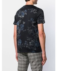 schwarzes T-Shirt mit einem Rundhalsausschnitt mit Blumenmuster von Etro