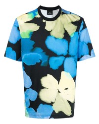 schwarzes T-Shirt mit einem Rundhalsausschnitt mit Blumenmuster von PS Paul Smith