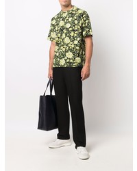 schwarzes T-Shirt mit einem Rundhalsausschnitt mit Blumenmuster von Kenzo