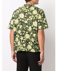 schwarzes T-Shirt mit einem Rundhalsausschnitt mit Blumenmuster von Kenzo