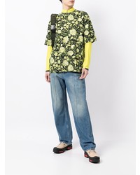 schwarzes T-Shirt mit einem Rundhalsausschnitt mit Blumenmuster von Kenzo