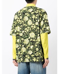 schwarzes T-Shirt mit einem Rundhalsausschnitt mit Blumenmuster von Kenzo