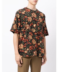 schwarzes T-Shirt mit einem Rundhalsausschnitt mit Blumenmuster von Kenzo