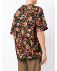 schwarzes T-Shirt mit einem Rundhalsausschnitt mit Blumenmuster von Kenzo