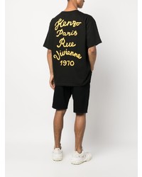 schwarzes T-Shirt mit einem Rundhalsausschnitt mit Blumenmuster von Kenzo