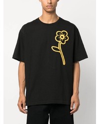 schwarzes T-Shirt mit einem Rundhalsausschnitt mit Blumenmuster von Kenzo