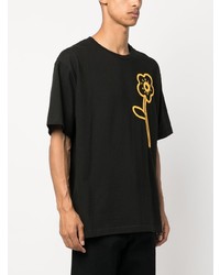 schwarzes T-Shirt mit einem Rundhalsausschnitt mit Blumenmuster von Kenzo