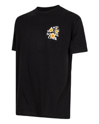 schwarzes T-Shirt mit einem Rundhalsausschnitt mit Blumenmuster von Anti Social Social Club
